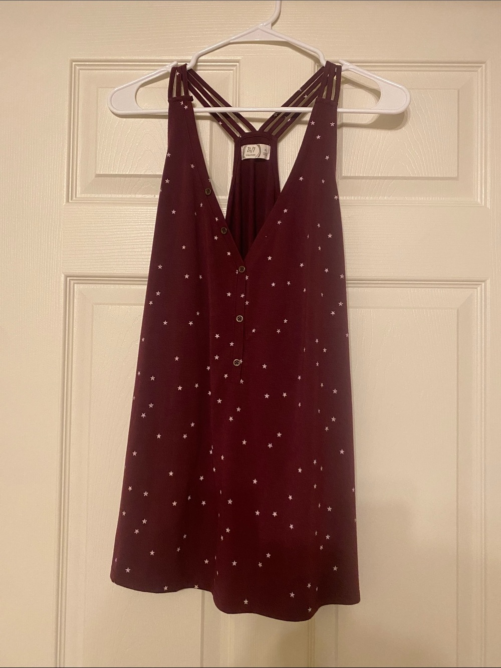 Maurices Burgundy Star-Print Button-Front Strappy Camisole